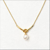 Pearl Drop Curved Bar Necklace