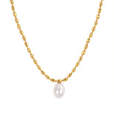 Oval Bead Chain Pearl Pendant Necklace
