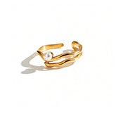 Curved Open Band Pearl Ring