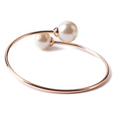 Twin Pearls Open End Bangle Bracelet