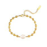Pearl Oval Bead Chain Bracelet