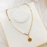Asymmetrical Chain & Pearl Necklace