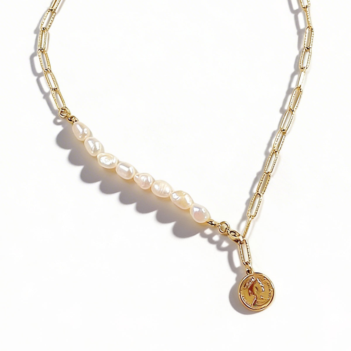Asymmetrical Chain & Pearl Necklace