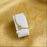 Pearl Drop Curved Bar Necklace