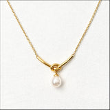 Pearl Drop Curved Bar Necklace