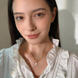 Pearl Drop Curved Bar Necklace
