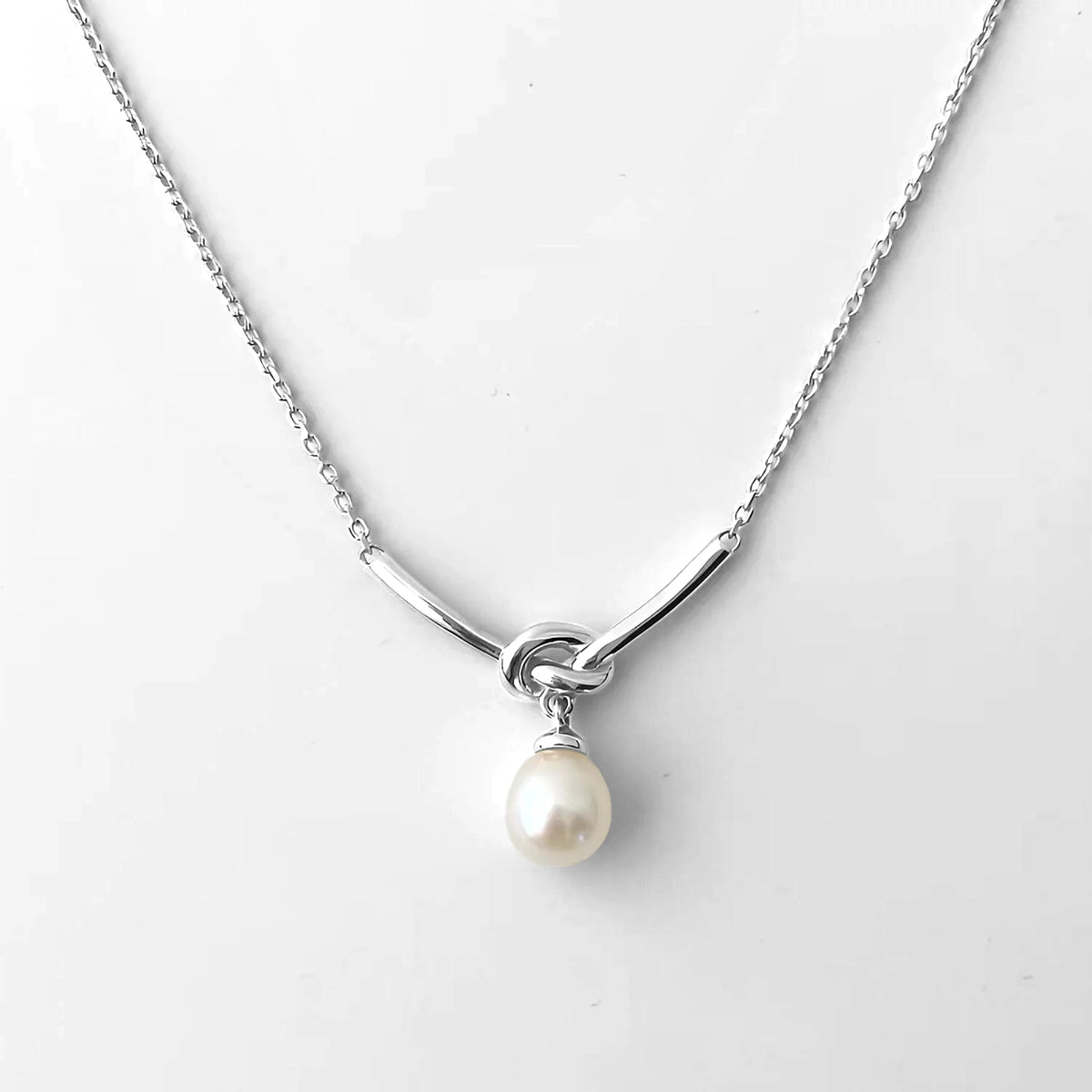 Pearl Drop Curved Bar Necklace