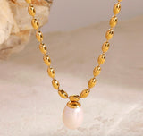 Oval Bead Chain Pearl Pendant Necklace