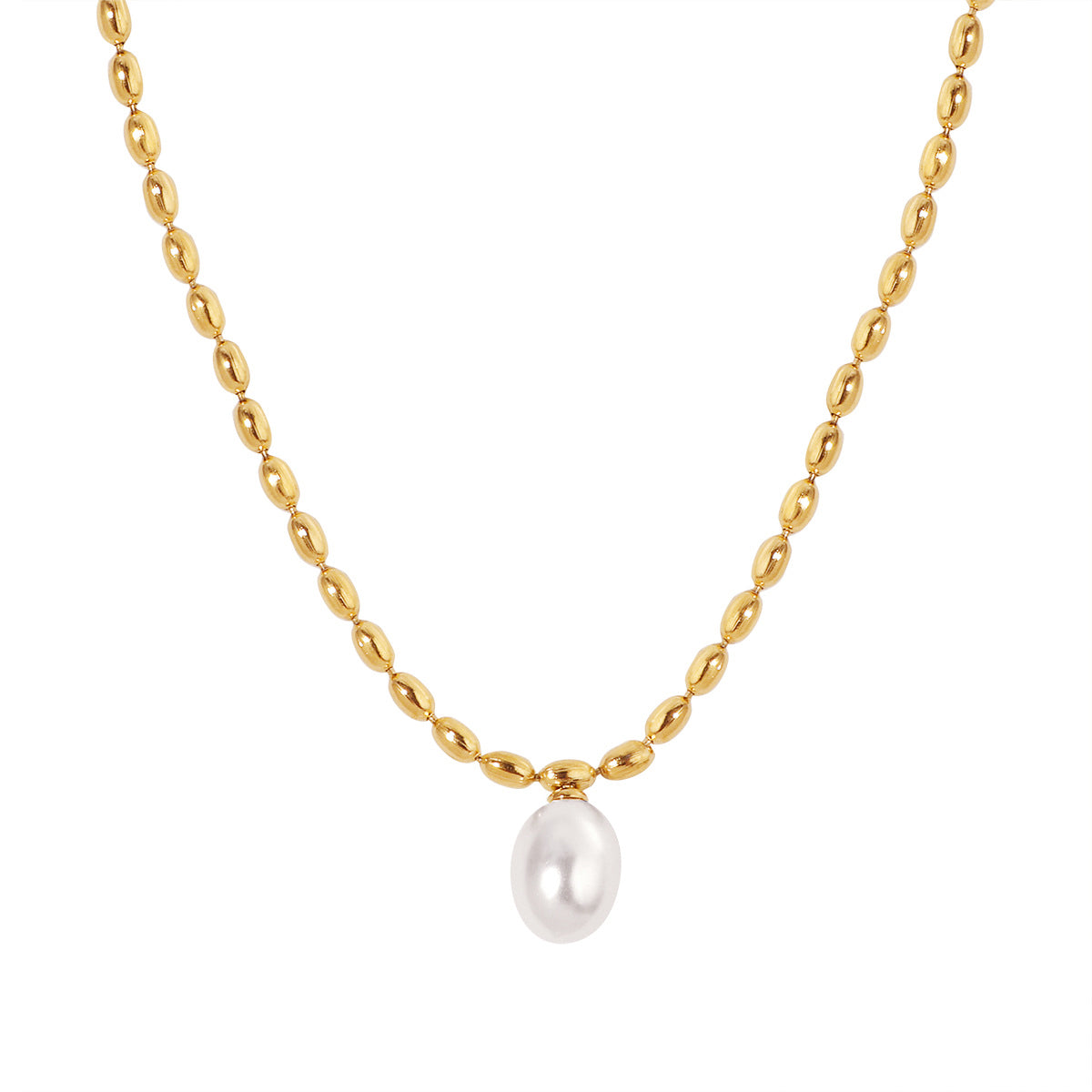 Oval Bead Chain Pearl Pendant Necklace