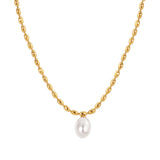 Oval Bead Chain Pearl Pendant Necklace
