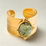 Vintage Oval Stone Wide Band Ring