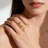 Vintage Oval Stone Wide Band Ring