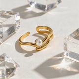 Curved Open Band Pearl Ring