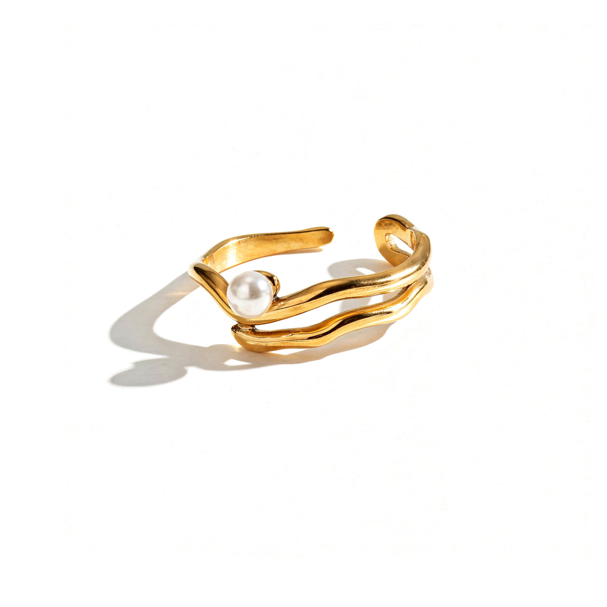 Curved Open Band Pearl Ring
