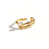 Curved Open Band Pearl Ring
