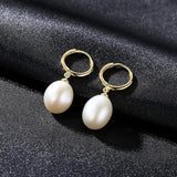 Huggie Hoop Earrings with Pearl Drops