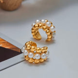 Pearl Beaded Huggie Hoop Earrings