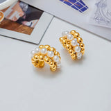 Pearl Beaded Huggie Hoop Earrings