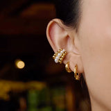 Pearl Beaded Huggie Hoop Earrings