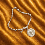 Minimalist Bead Chain Bracelet with Coin Charm