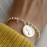 Minimalist Bead Chain Bracelet with Coin Charm
