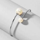 Twin Pearls Open End Bangle Bracelet