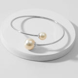 Twin Pearls Open End Bangle Bracelet