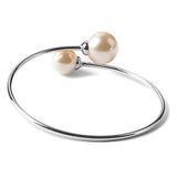 Twin Pearls Open End Bangle Bracelet