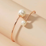 Twin Pearls Open End Bangle Bracelet