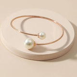 Twin Pearls Open End Bangle Bracelet