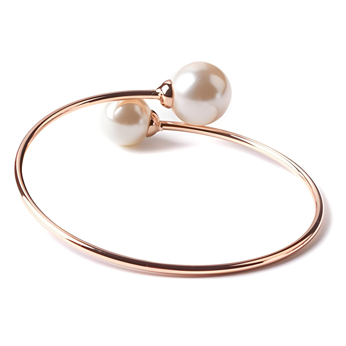 Twin Pearls Open End Bangle Bracelet