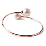 Twin Pearls Open End Bangle Bracelet