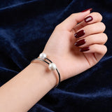 Twin Pearls Open End Bangle Bracelet