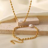Pearl Oval Bead Chain Bracelet