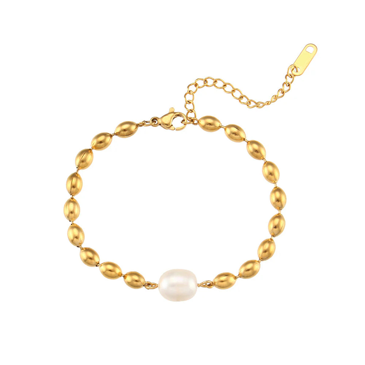 Pearl Oval Bead Chain Bracelet