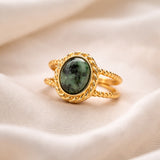 Vintage Oval Stone Double Band Ring