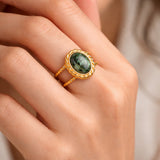 Vintage Oval Stone Double Band Ring